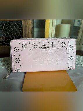 COACH Pink Leather Studded Zip Wallet
